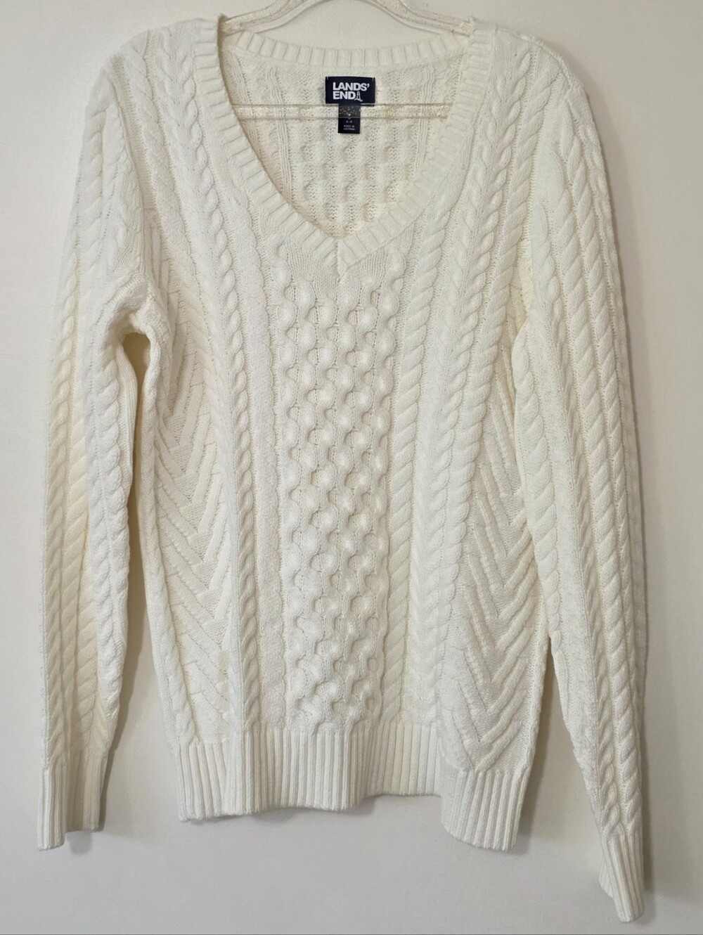 Lands' End Cable-Knit V-Neck Sweater Gilmore Girls Rory Preppy Classic Small